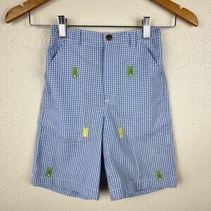 Blue Seersucker Shorts Embroidered Bunnies Boys Size 6 Gingham Easter Spring